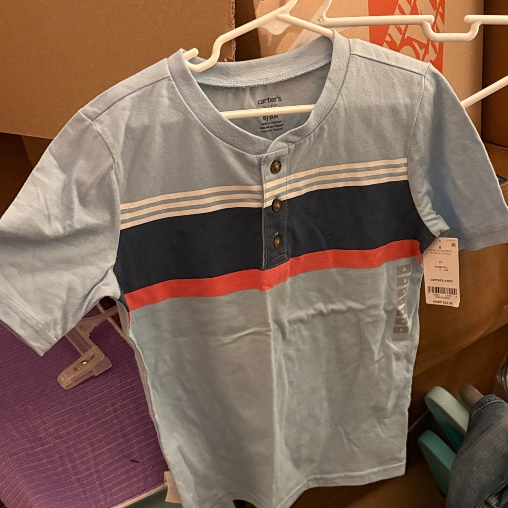 Carter's Light Blue Shirt with Navy and Red Stripes